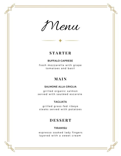 wedding menu layout.